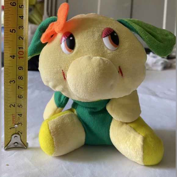 Vintage Pink Green plush Dog DAN BRECHNER cartoon toy Orange Bow - Picture 2 of 6